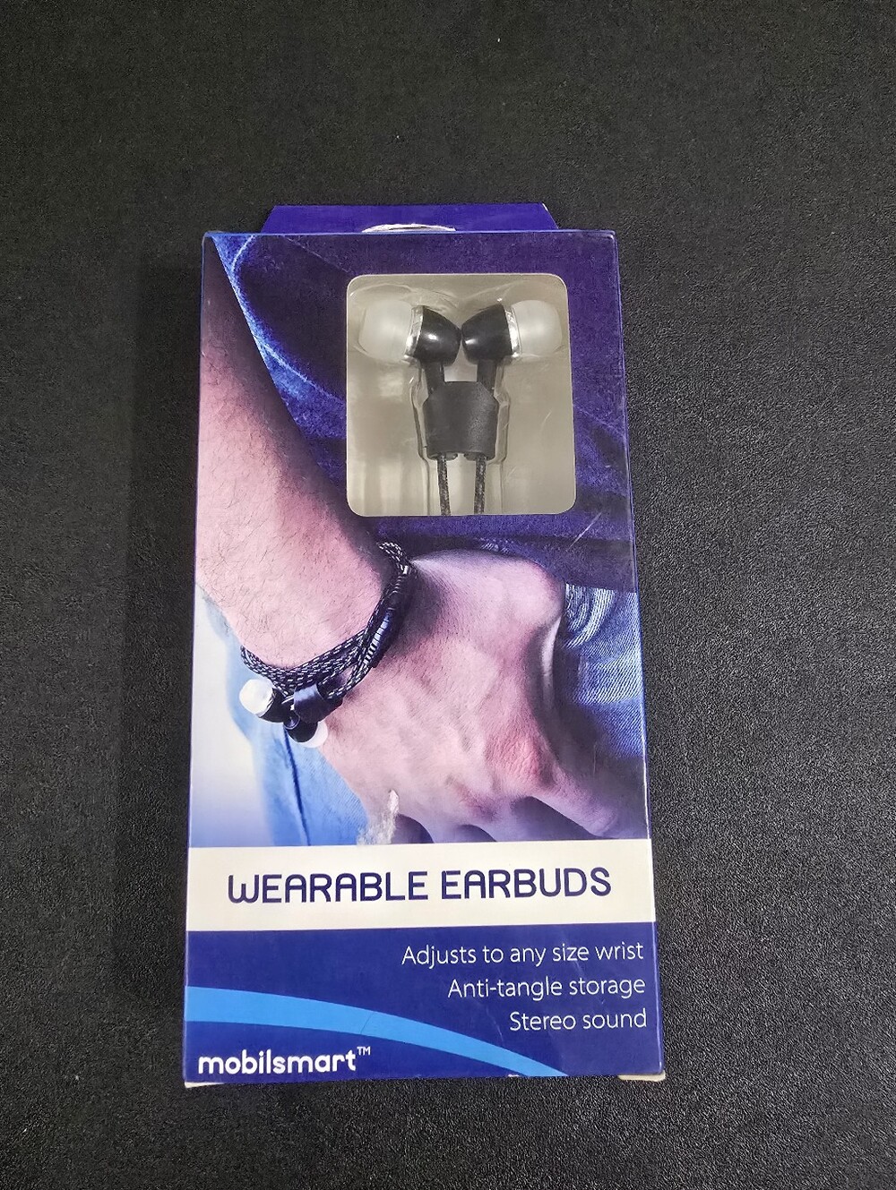 New mobilsmart Wearable Earbuds, Anti Tangle- Black and Silver